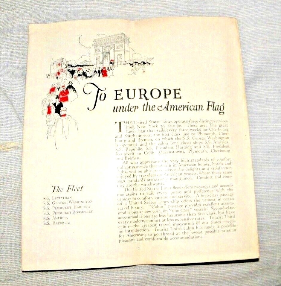 VINTAGE LOVELY PAMPHLETUNITED STATES LINES ALL SHIPS CRUISE ILLUSTRATED 1940’s