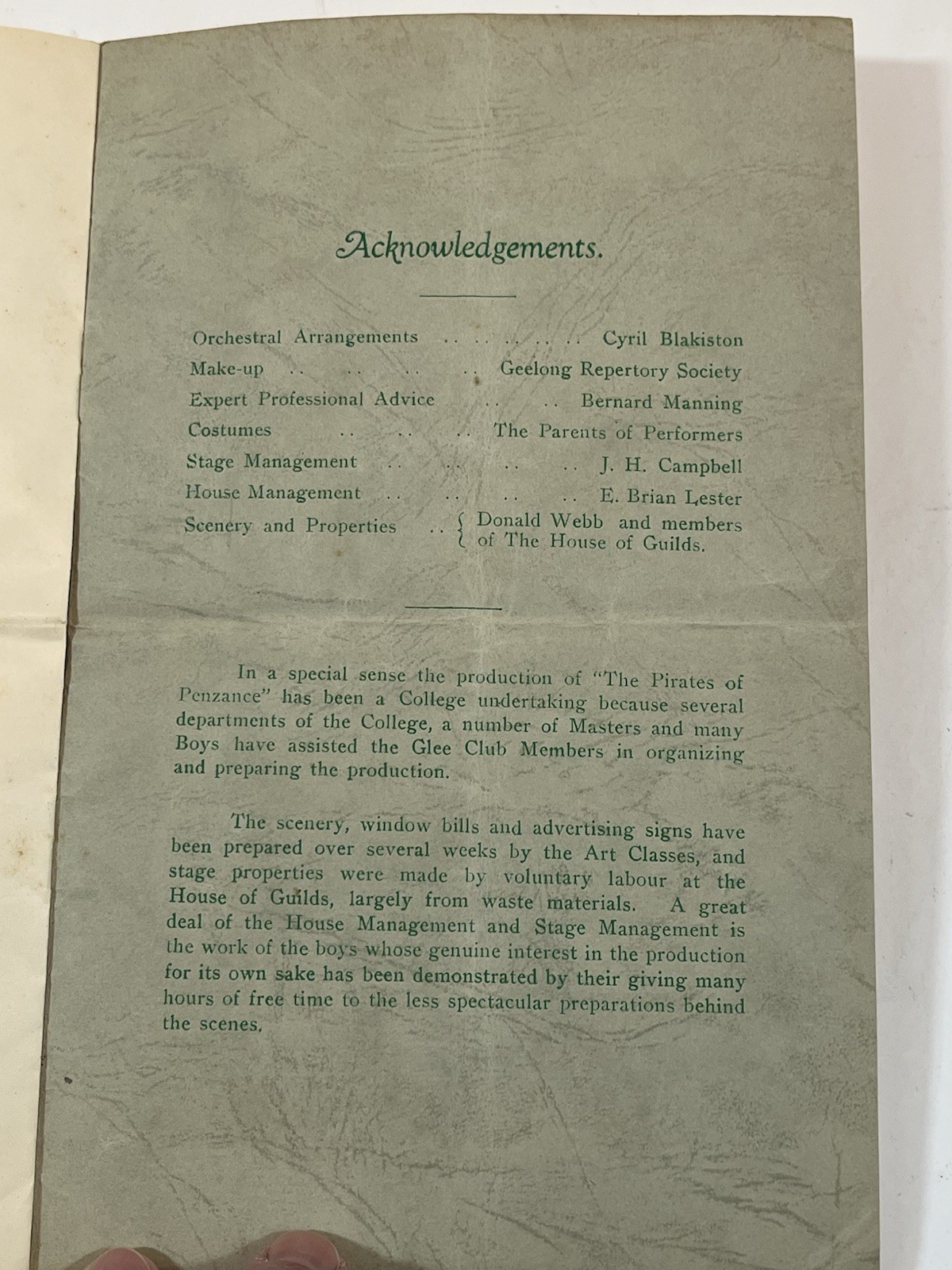 Geelong College Australia Glee Club Programme 1940’s Pirates Of Penzance
