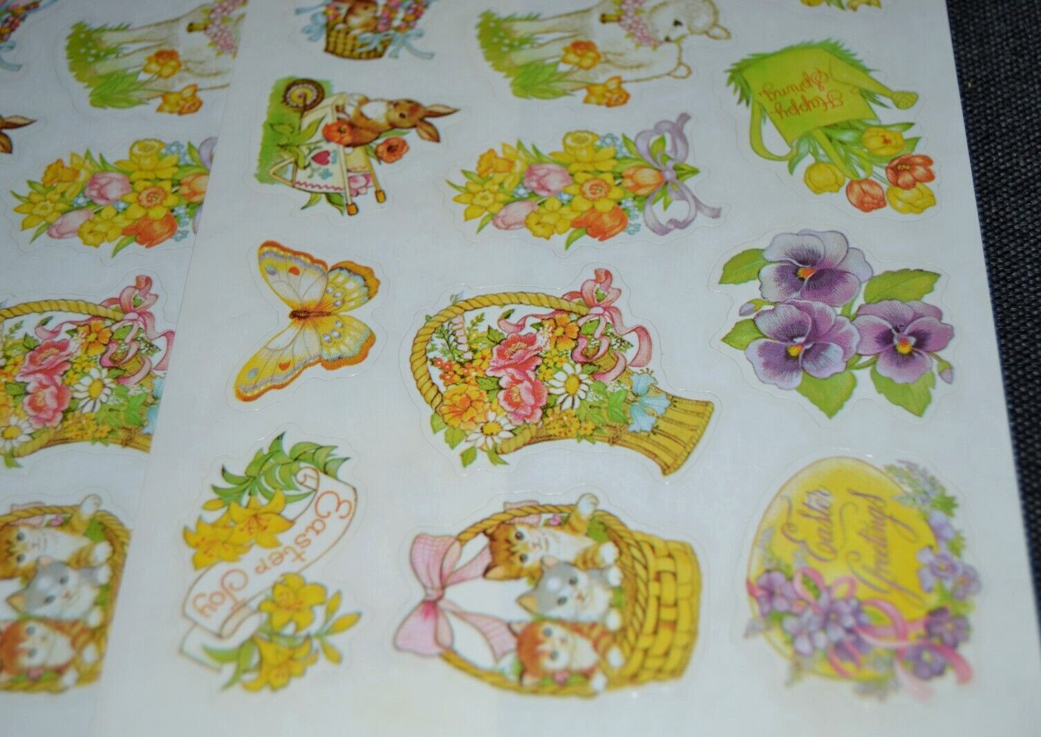 EASTER KITTENS HOT AIR BALLOON Holiday Vtg 80’s Stickers Current, Inc 2 Sheets