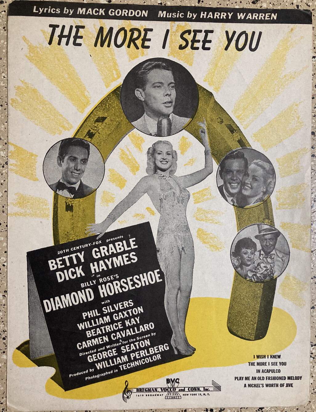 VINTAGE PIANO SHEET MUSIC 1945 THE MORE I SEE YOU BETTY GRABLE DICK HAYMES