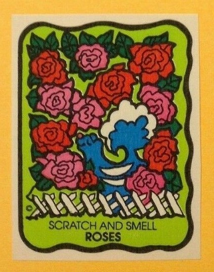 VTG 80s MELLO SMELLO Scratch & Smell Sniff Sticker MATTE Flowers ROSE Scent NOS