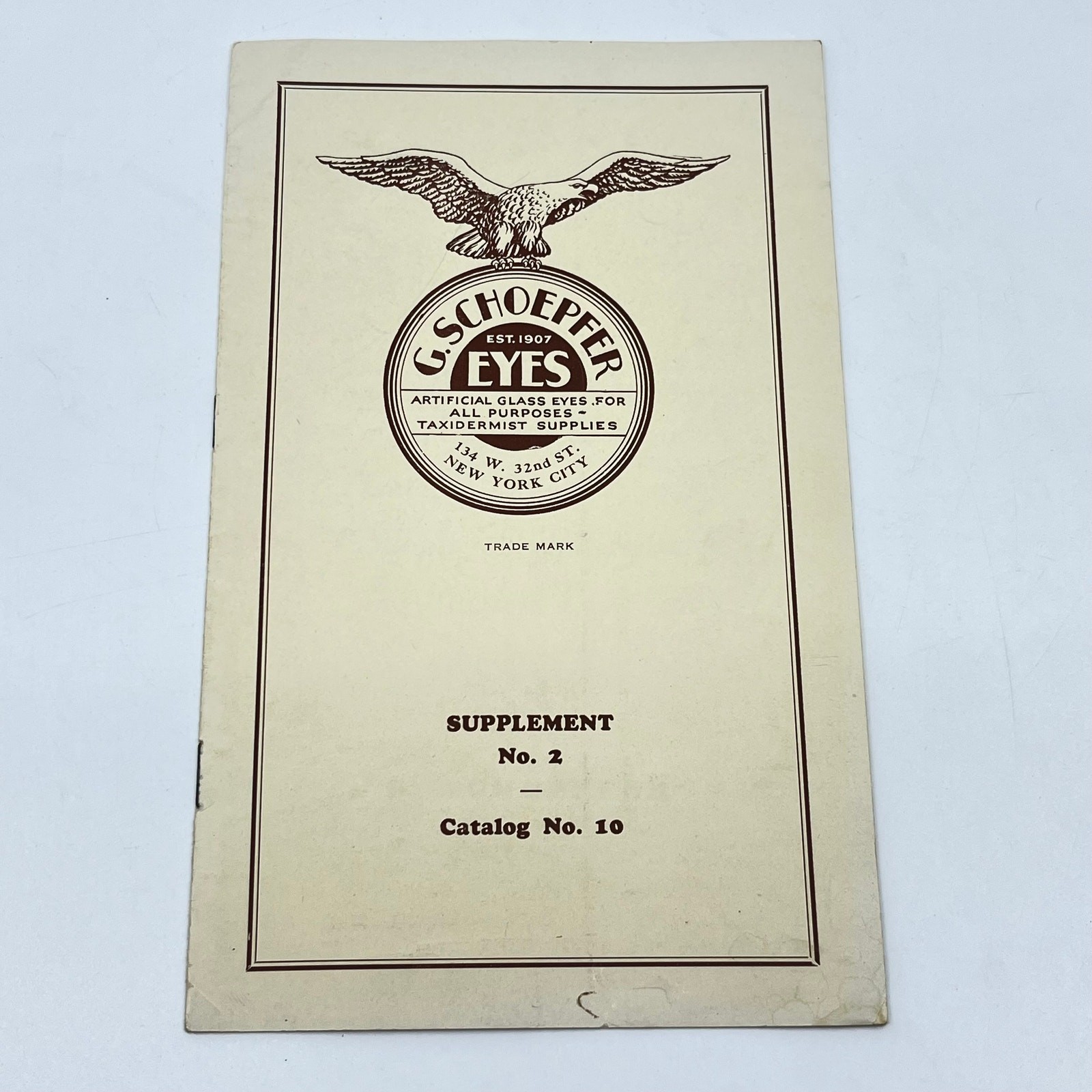 c1910 G. Schoepfer Glass Eyes Catalog Taxidermist & Furrier Supplies NY TF7