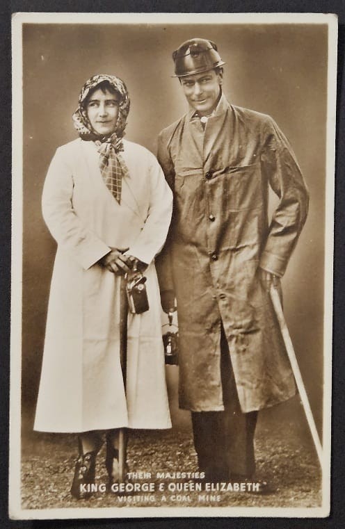 1936 • Real photo postcard • King George VI and Queen Elizabeth visit coal mine