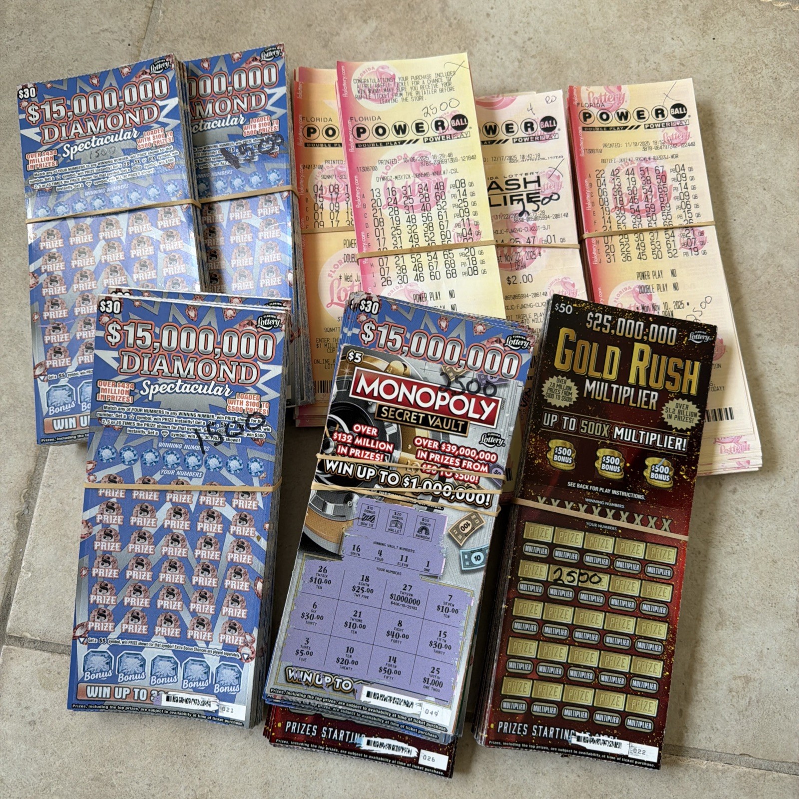 2025 Florida Lottery Non Winning Lottery TIckets $1,000 FV Offset Winnings.