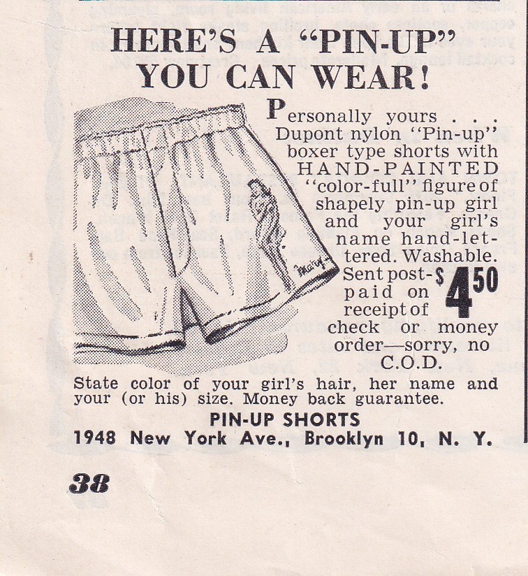 Pin Up Shorts Boxer Shorts Brooklyn NY 1950 Vintage Print Ad 2 1/2″x2 1/2″