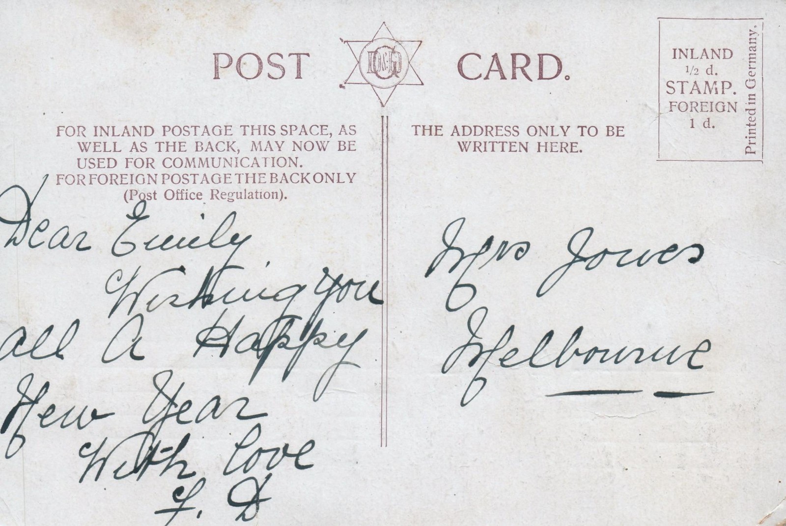 EARLY 1900s ANTIQUE Glitter Manchester Town Hall POSTCARD to Mrs Jones Melbourne