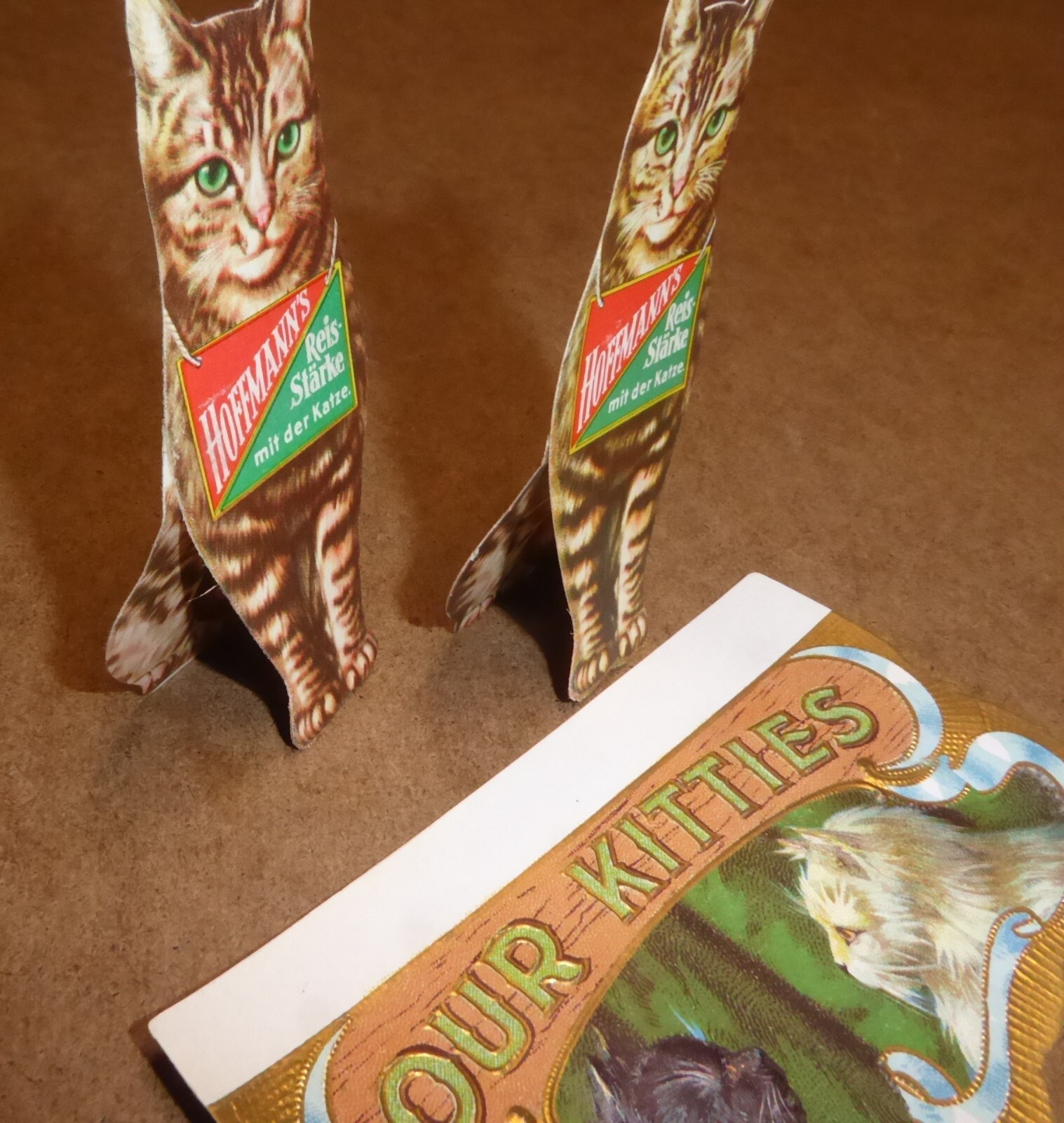 2 VINTAGE DIE CUT ADVERTISING 1920S ORIGINAL CAT FELINE KITTIES W CIGAR LABEL