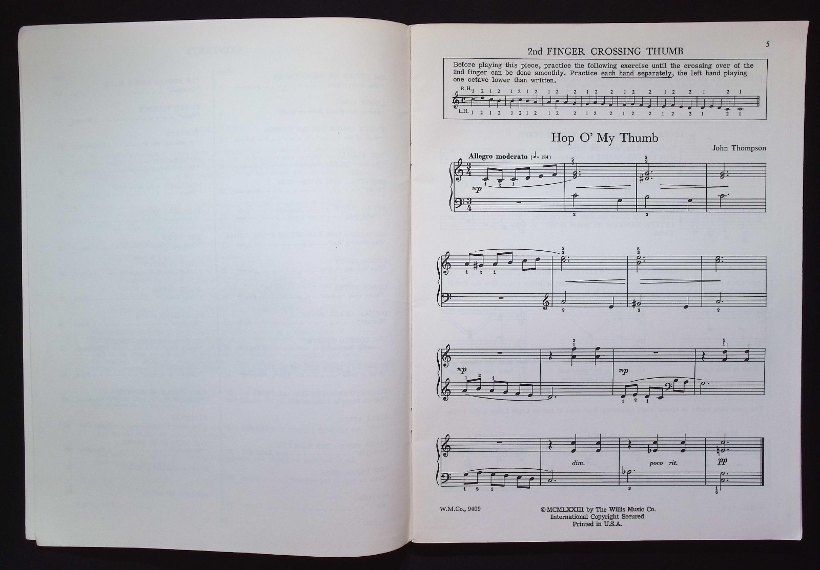 Adult Piano Book II by John Thompson, 1973 The Willis Music Co., W.M.Co. 9409