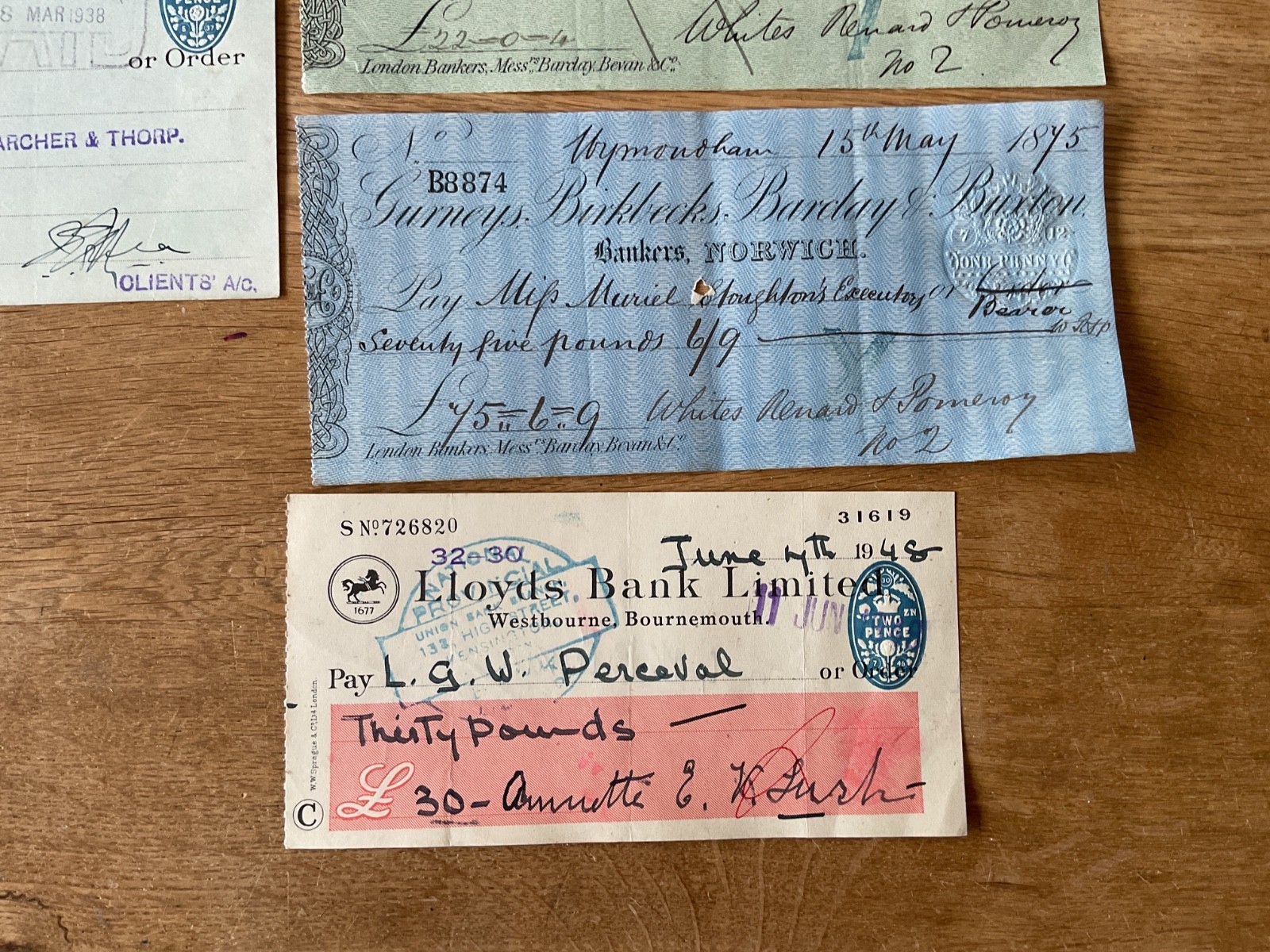British vintage used cheques 6 items B5336
