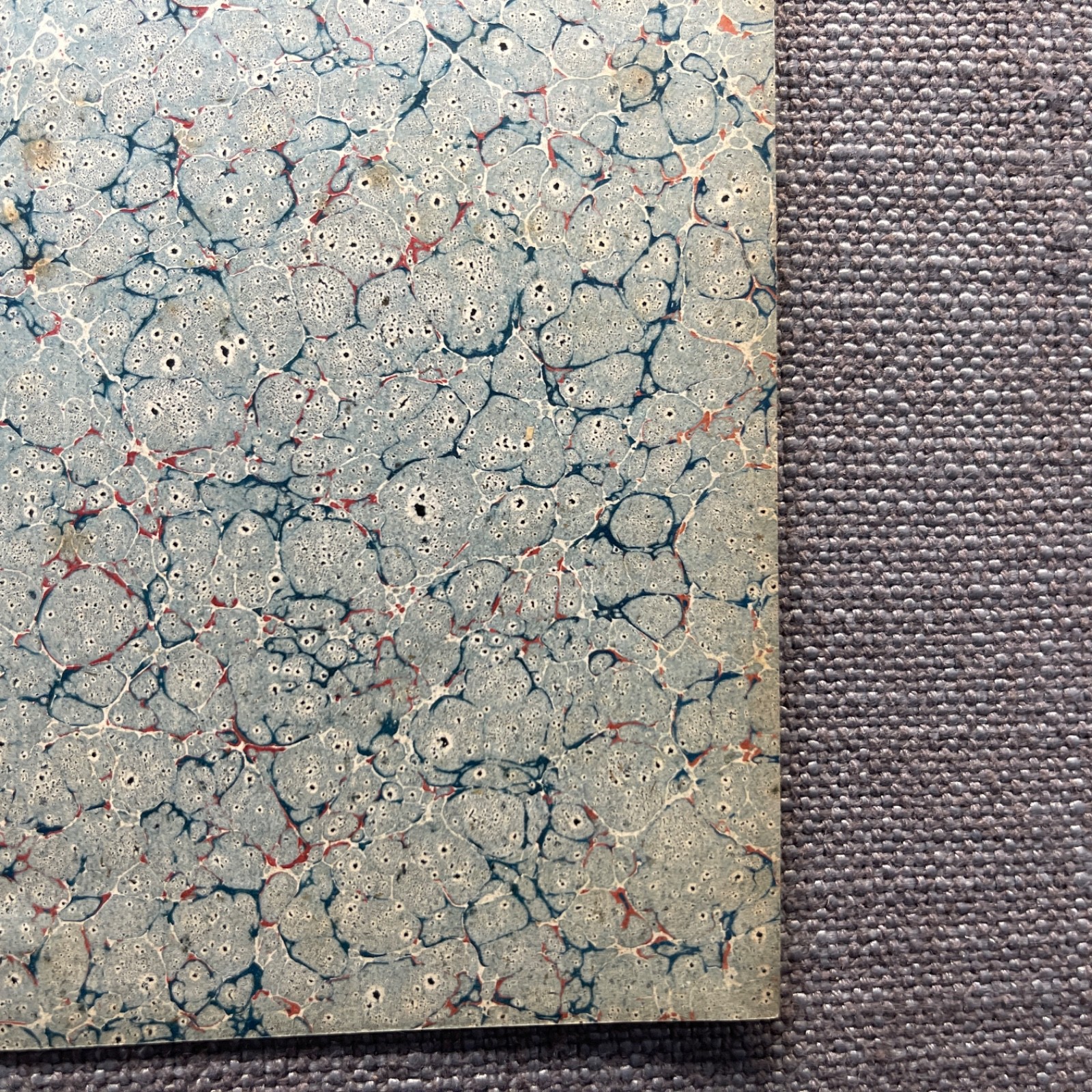 Antique Marbled End Papers Pair Bookbinding Blue Red White