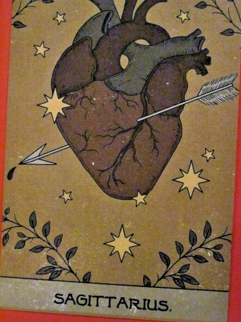 Sagittarius Art Post Card – Arrow thru heart – Excellent & Swift