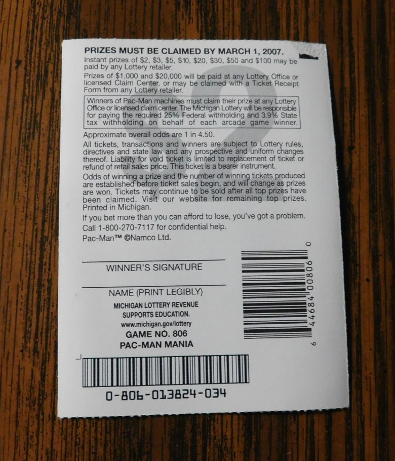 Pac-Man Mania Michigan Lottery Scratch Ticket Vintage 2006 (Used Non-Winner)
