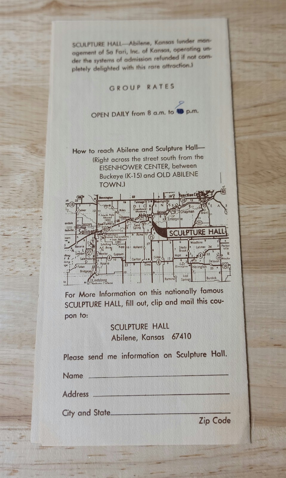 CONTINENTAL SCULPTURE HALL BROCHURE Abilene Kansas 1970s/1980s