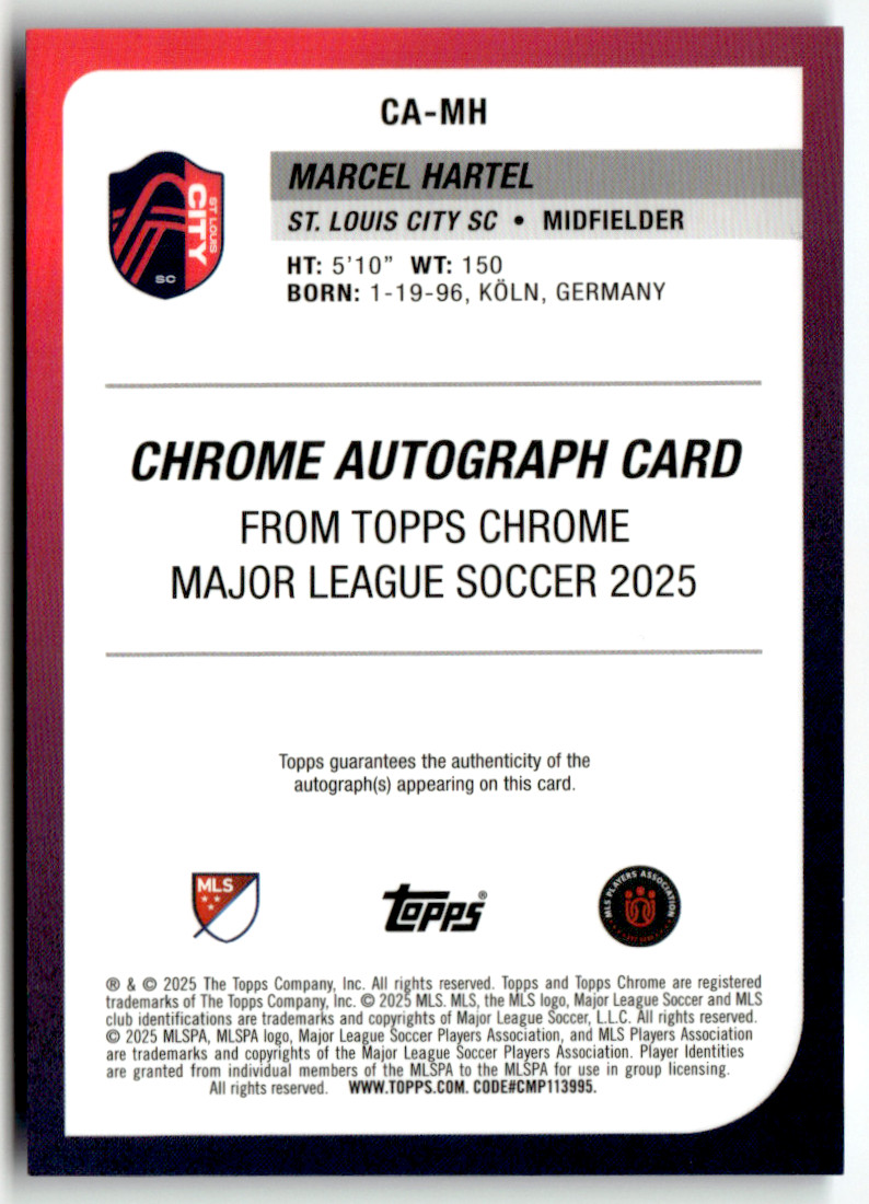 2025 Topps Chrome MLS Marcel Hartel Blue Auto 57/150 Trading Card CA-MH