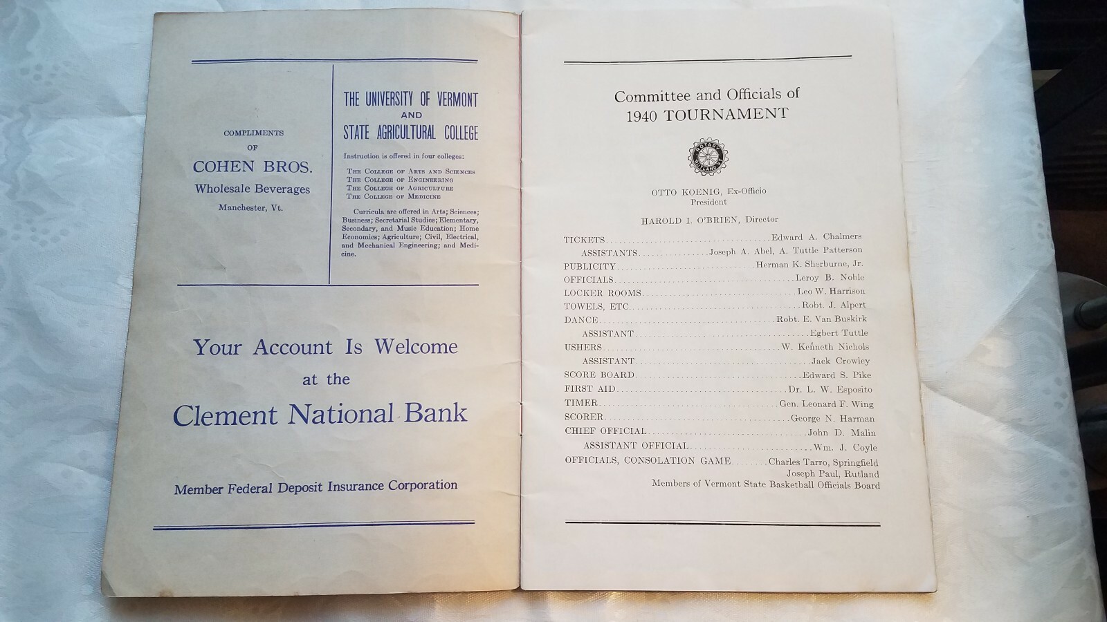 Vintage 1940 19th Annual Southern Vermont Championship Basketball Tournament