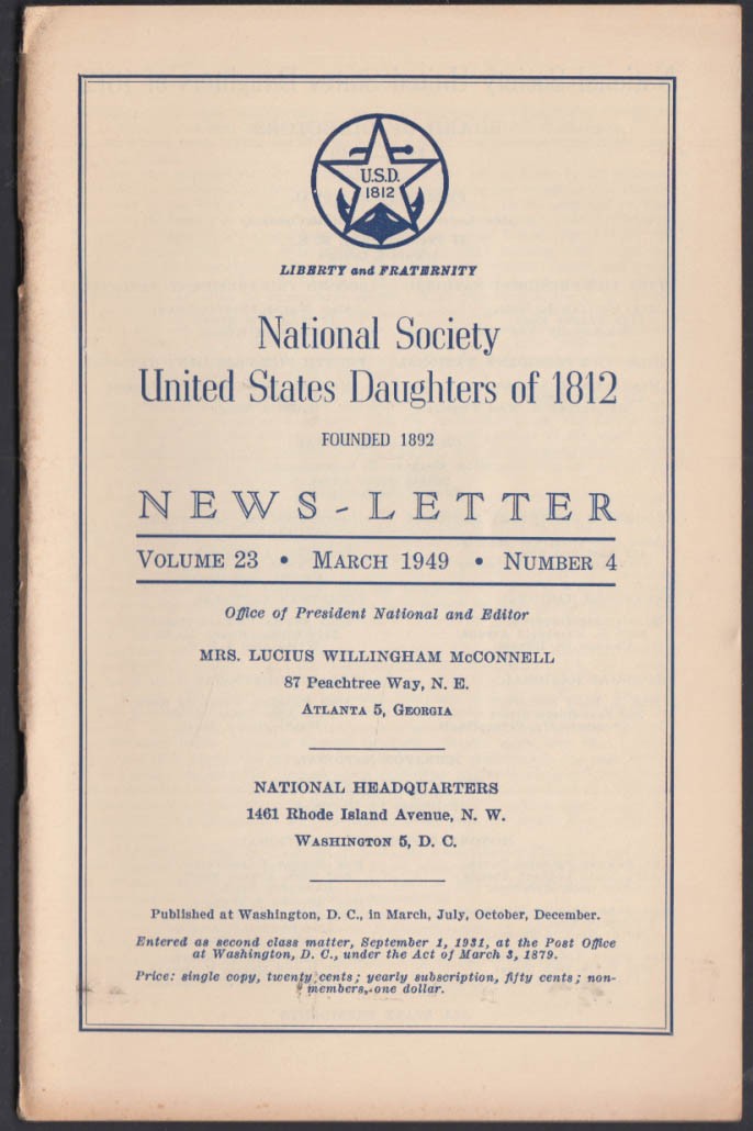 National Society United States Daughters of 1812 NEWSLETTER 3 1949