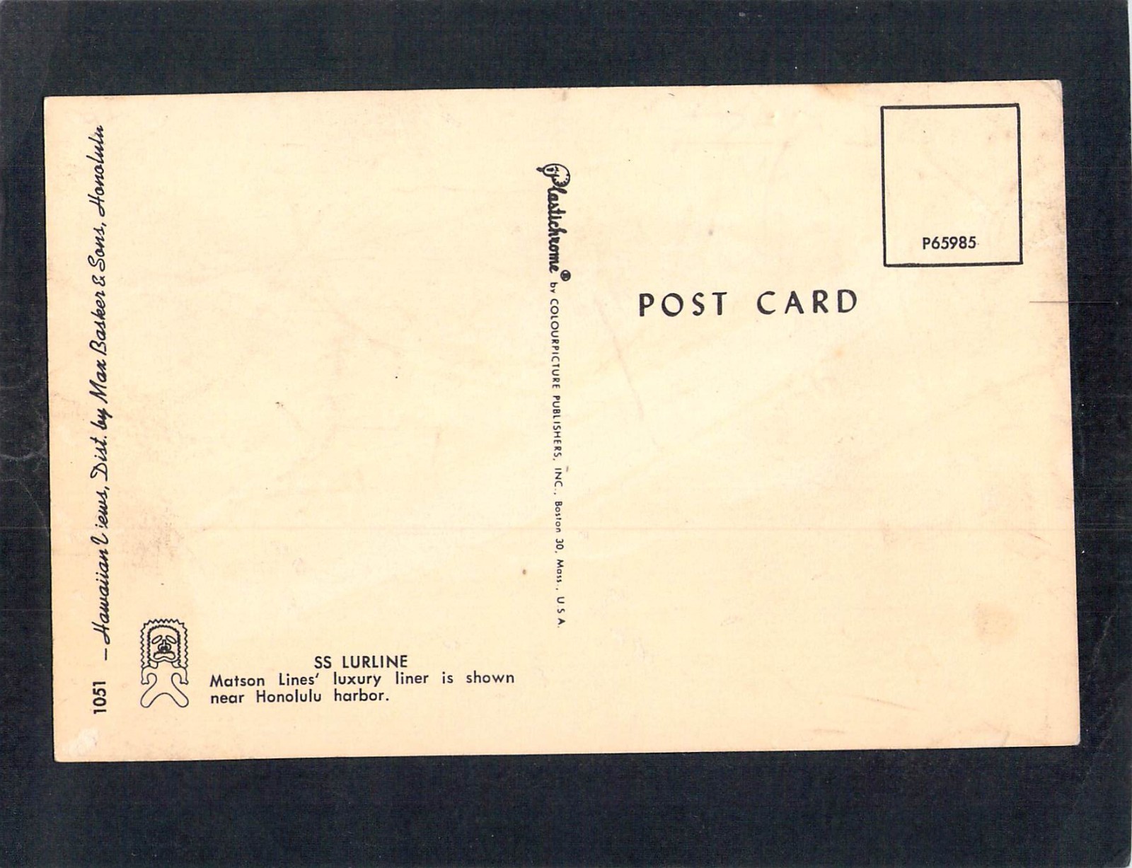 F6134ski Transport Ship SS Lurline Matson Lines postcard