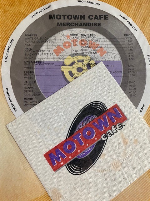 Motown Cafe Merchandise List and Motown Cafe Napkin (New York City Location)