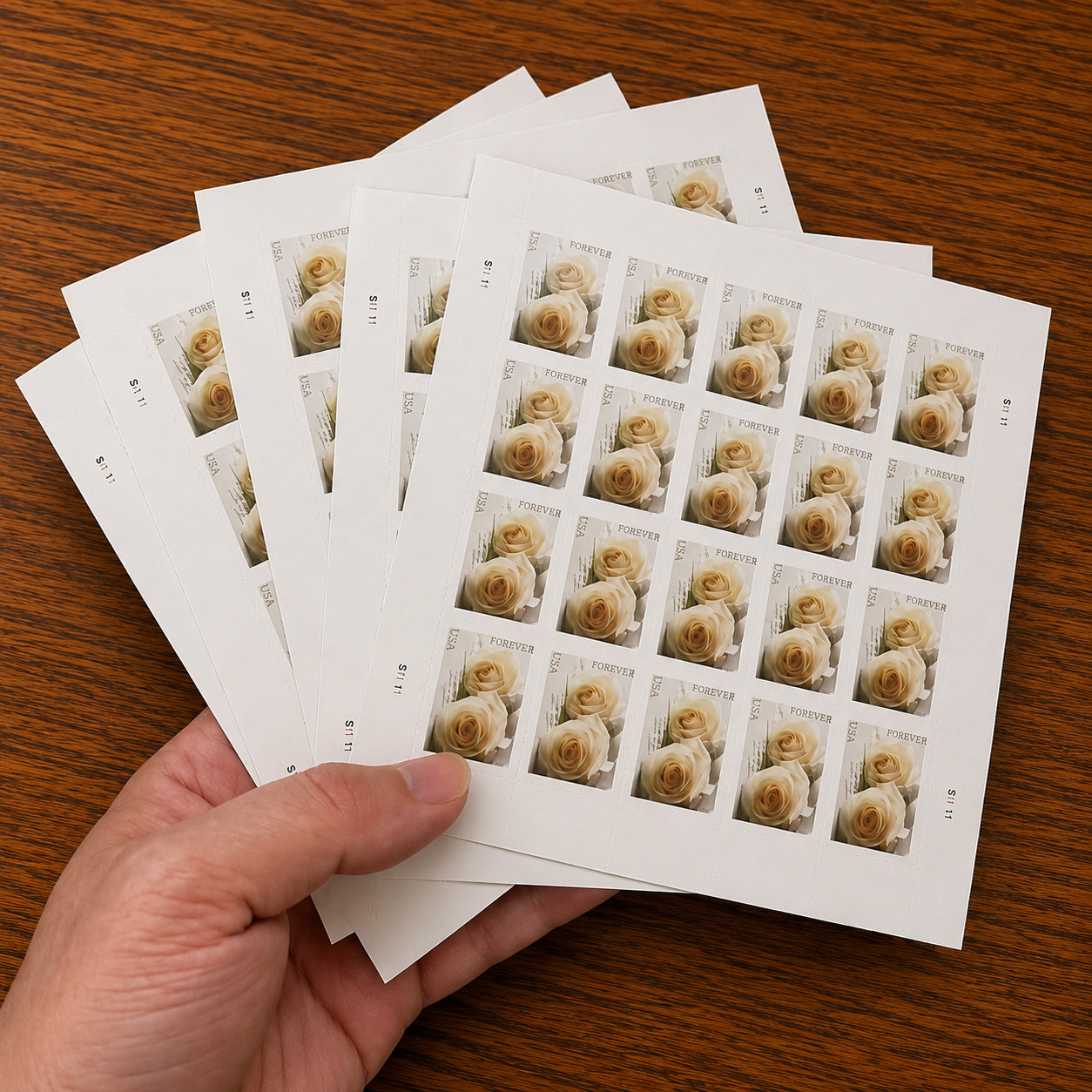 USPS 100 FOREVER STAMPS White Wedding Rose 5 SHEETS of 20/sheet total 100