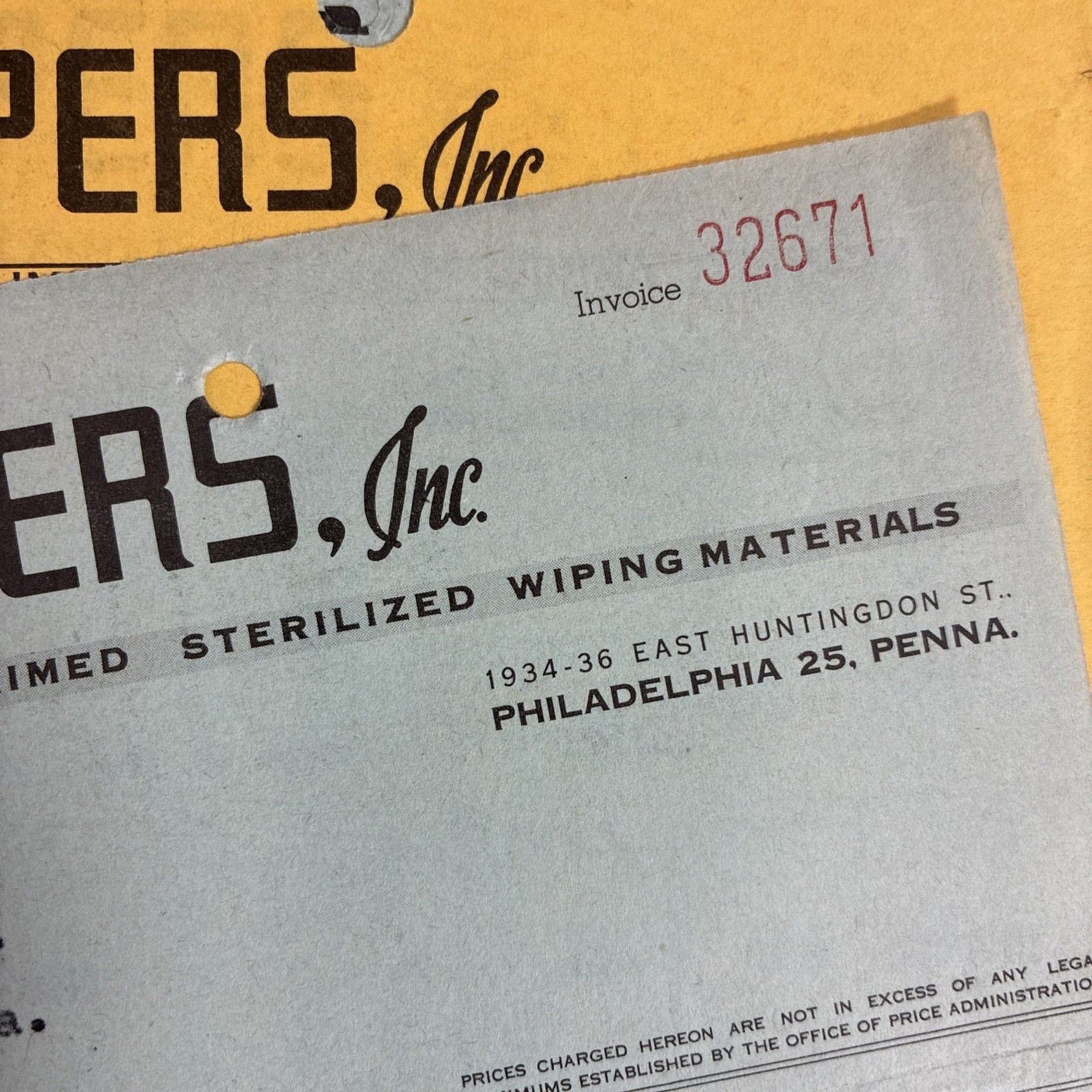1950s 1960s Y PERS Industrial Invoice Lot Philadelphia PA Wheeling WV Cigar