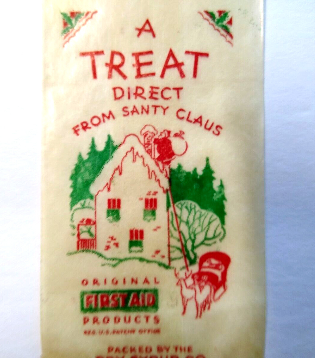 Santa Claus Christmas Treat Bag Glassine Give Away Candy Small Toy 1940s Vintage