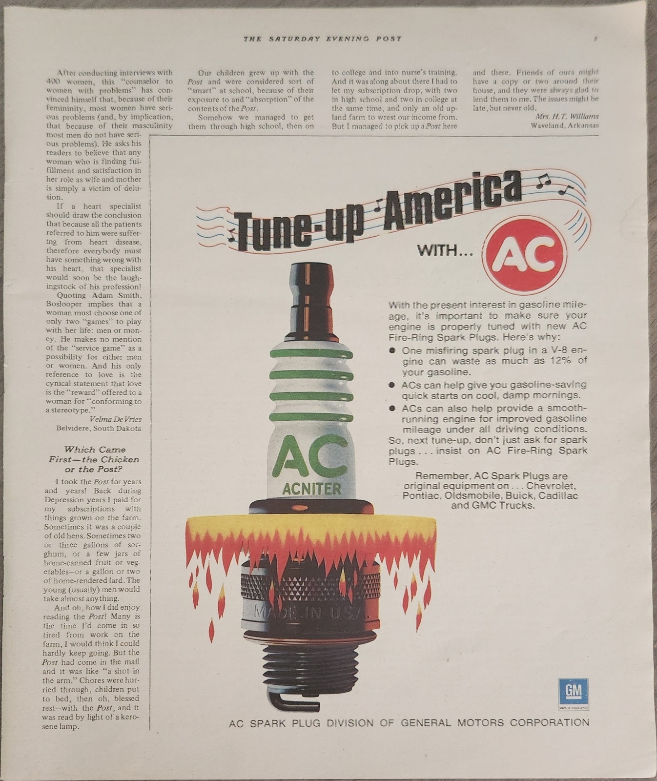 1974 AC Spark Plugs Vintage Ad Tune Up America 11″ x 8″