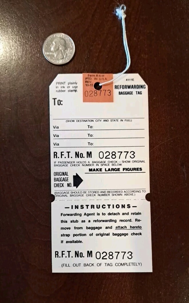 Greyhound Bus Lines 1972 Baggage Reforwarding Tag SUPER RARE VINTAGE
