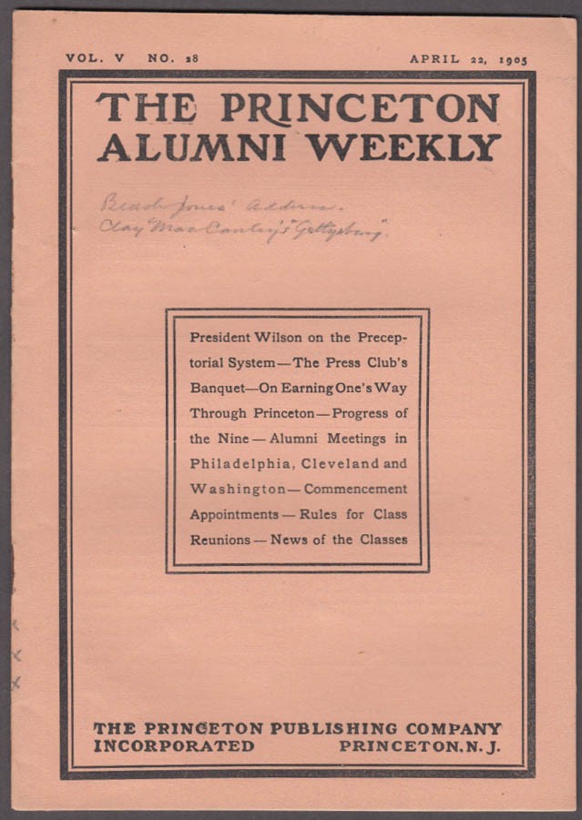 PRINCETON ALUMNI WEEKLY 4/22 1905 Woodrow Wilson on Preceptorial System baseball
