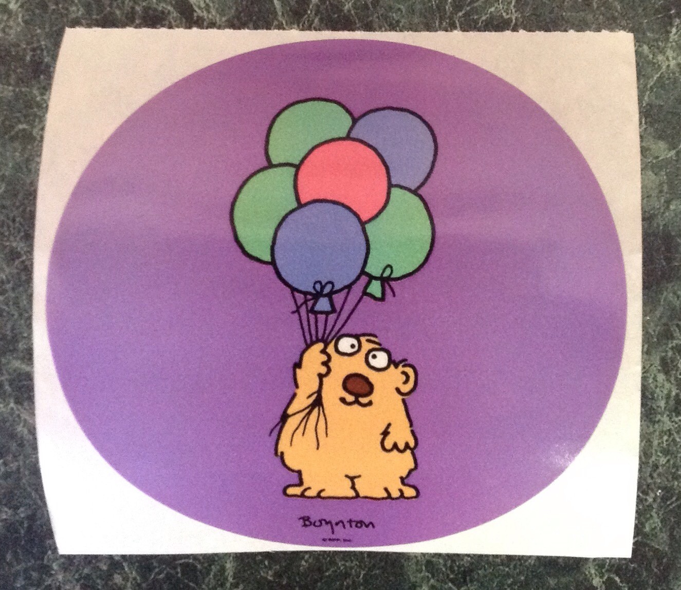 VTG Sandra Boynton LRG 4″ Round Sticker Bear Balloons Birthday Party 80s Cartoon