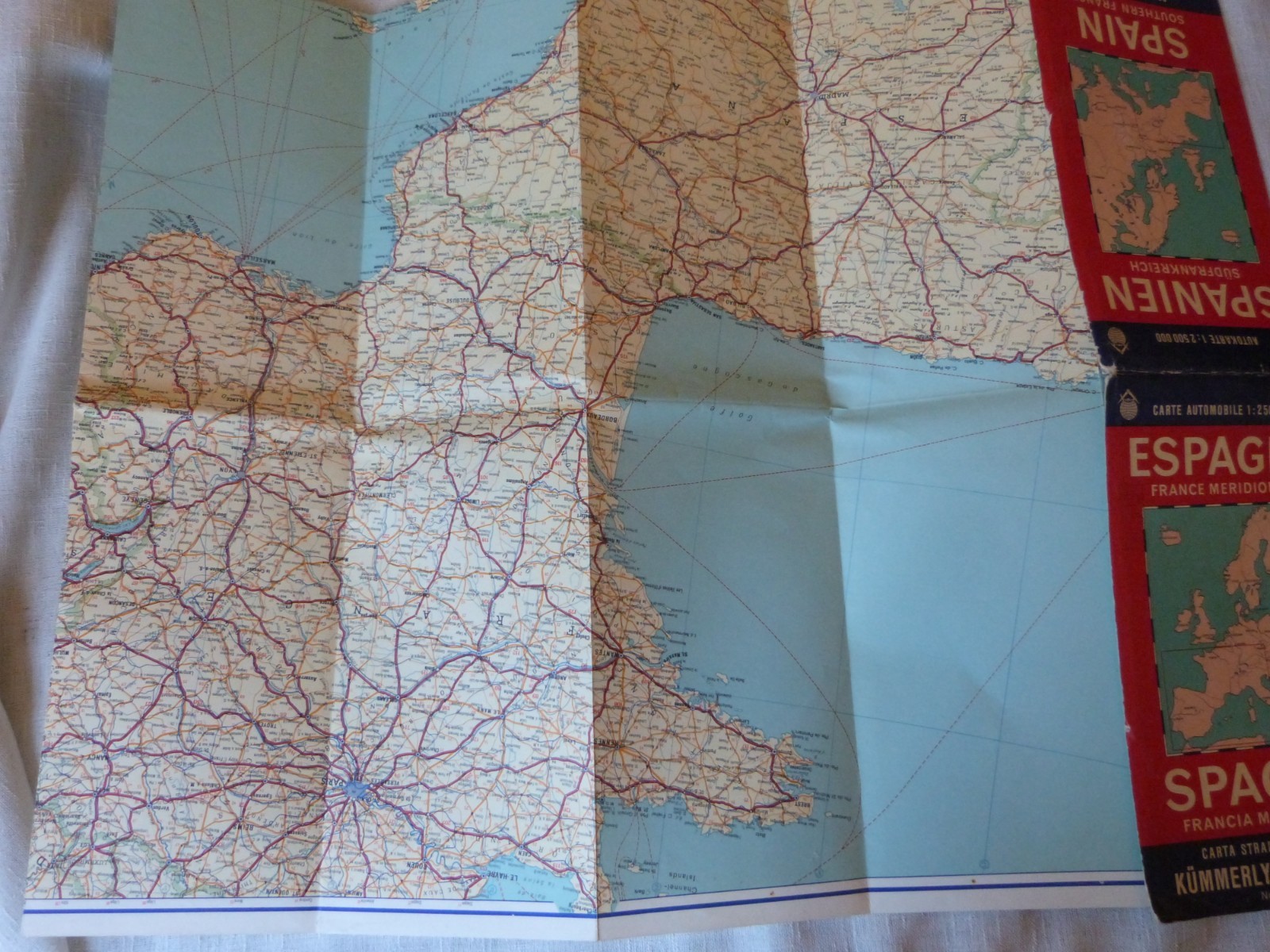 Vintage Folded Road Map of Spain & Southern France By Kummerly & Frey, Bern