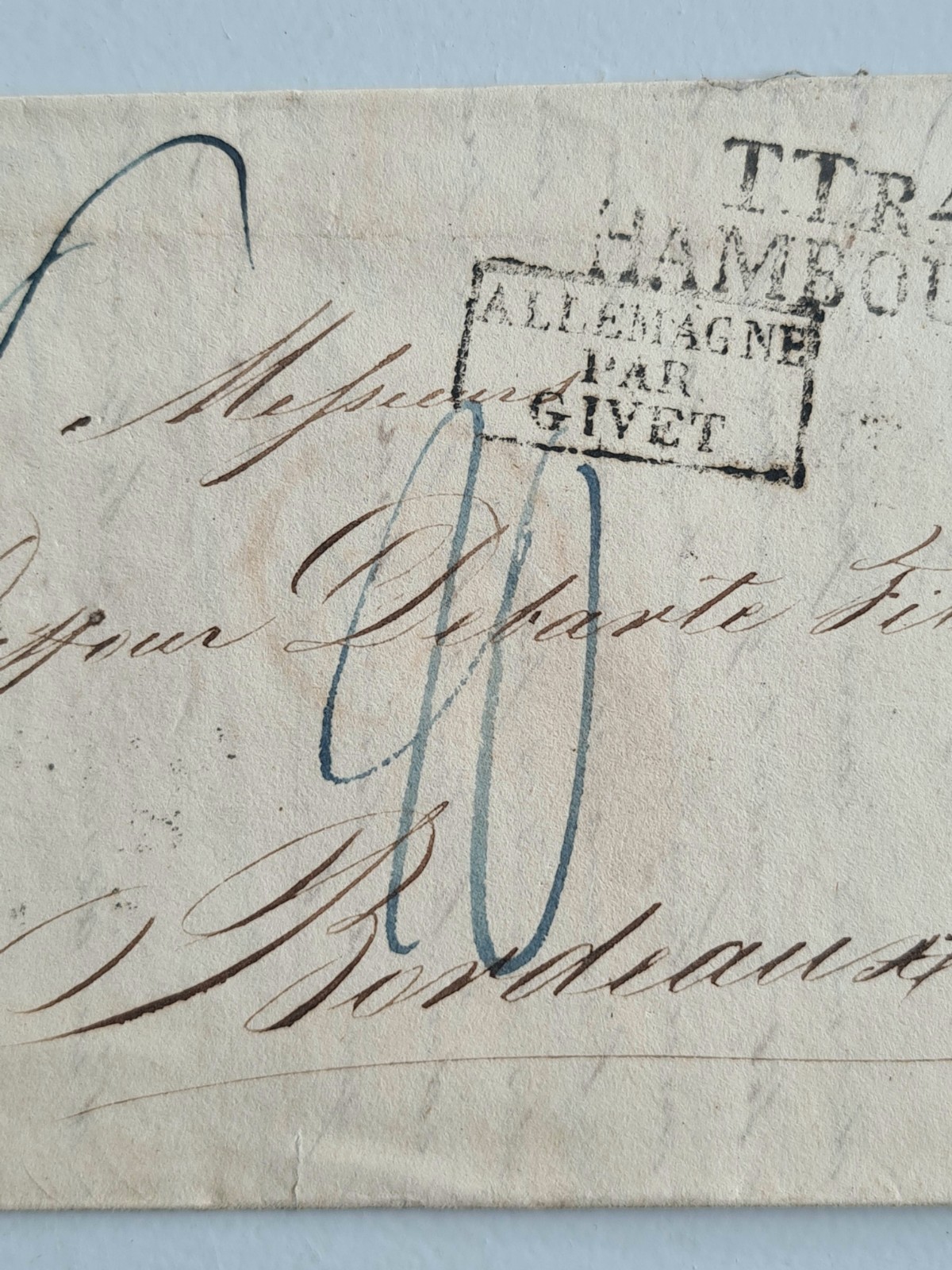 Old Letter Mail January 10 1827 Hamburg Bordeaux Germany By Givet