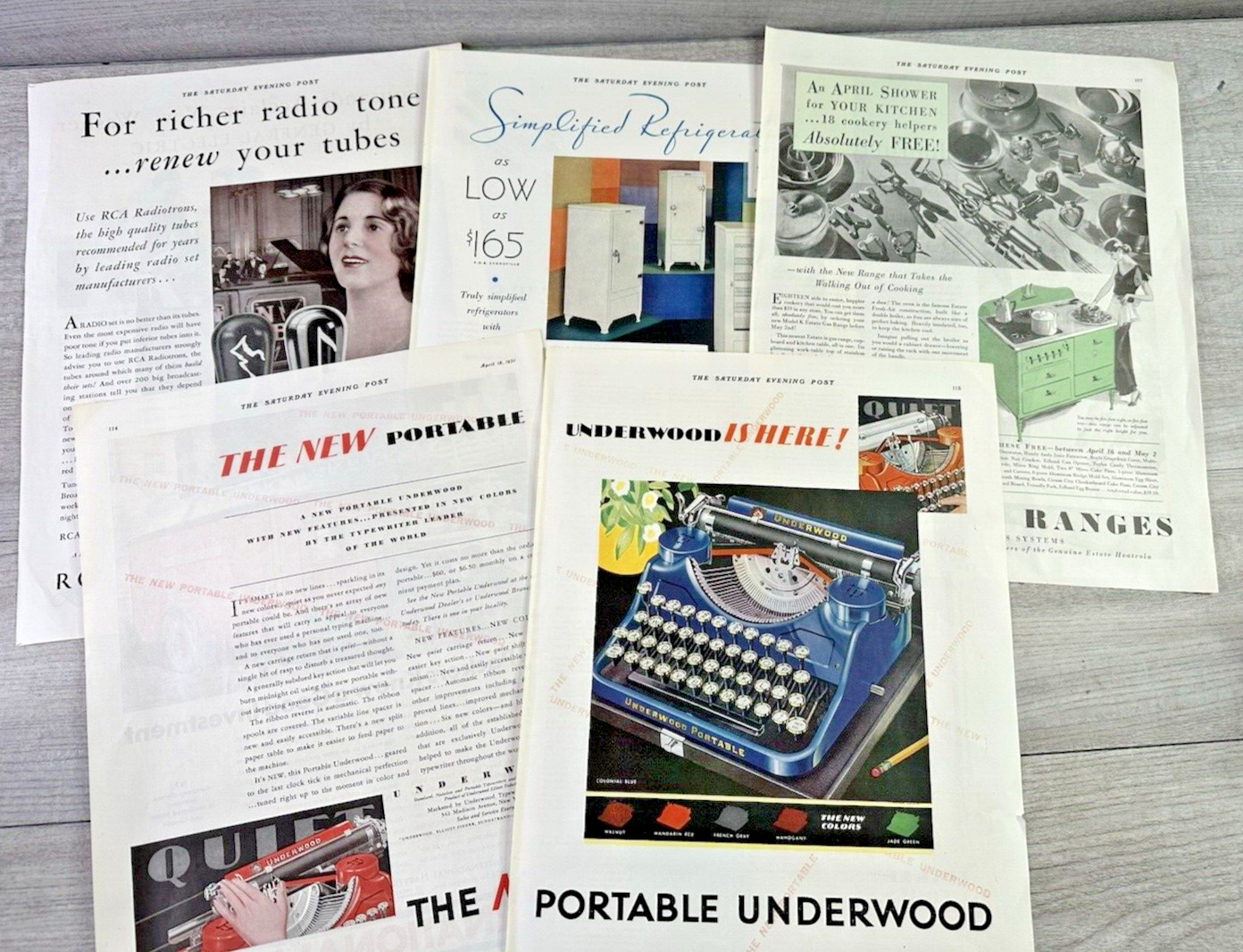 Vintage Lot of 4 Various Paper Ad Print BIG Art Deco Sat Eve Post