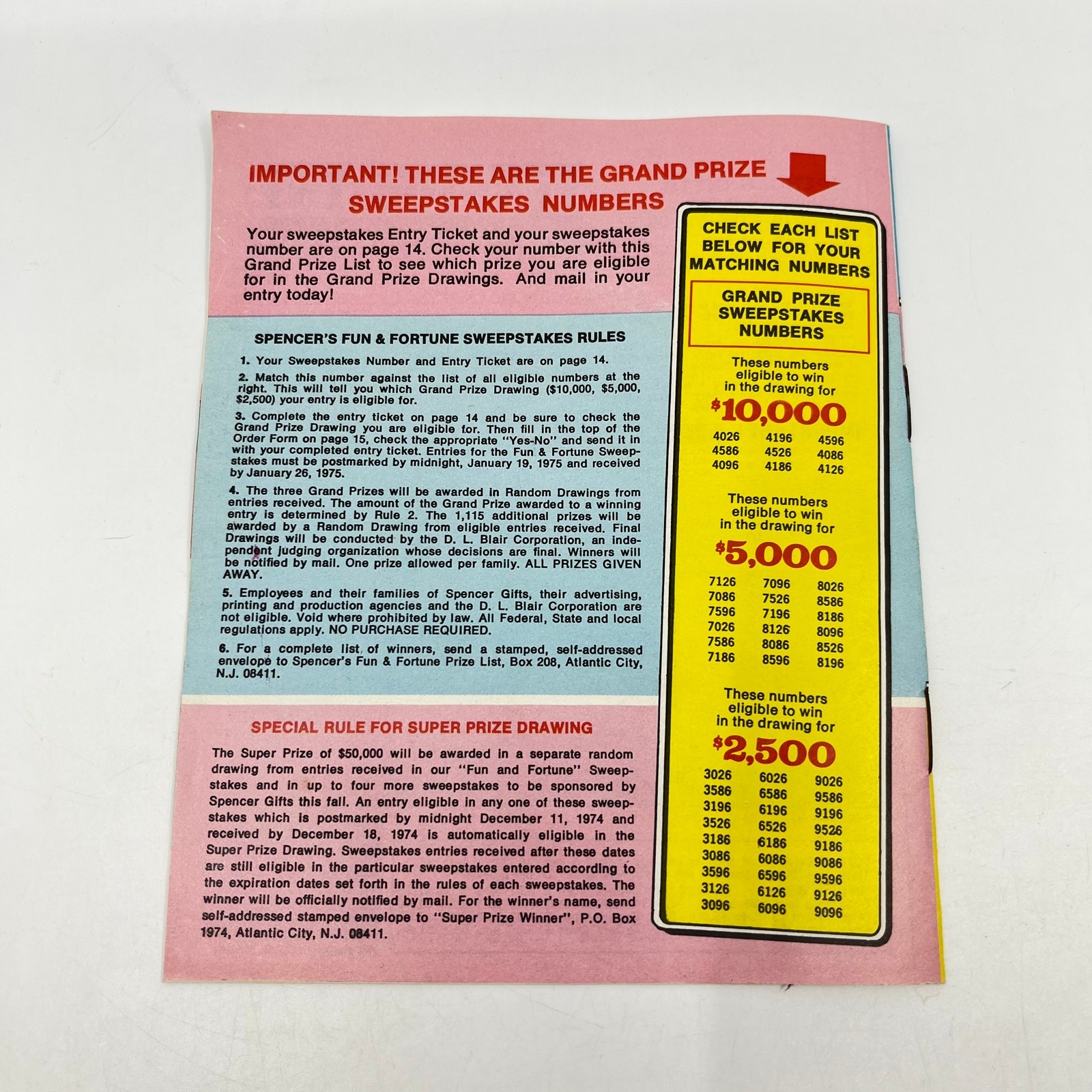 1974 Spencer Gifts Catalog – Fun & Fortune Sweepstakes SC5