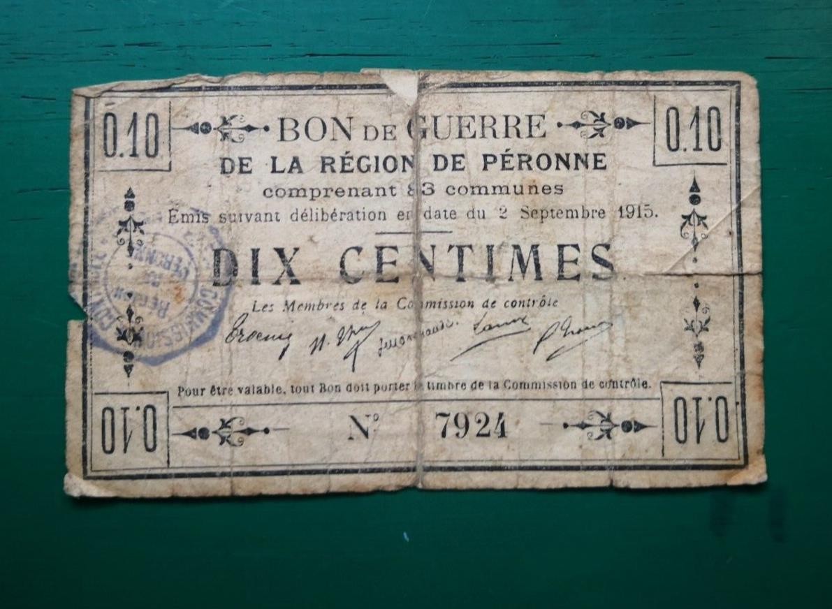 France 10 Centimes World War One WWI 1915 Banknote #275