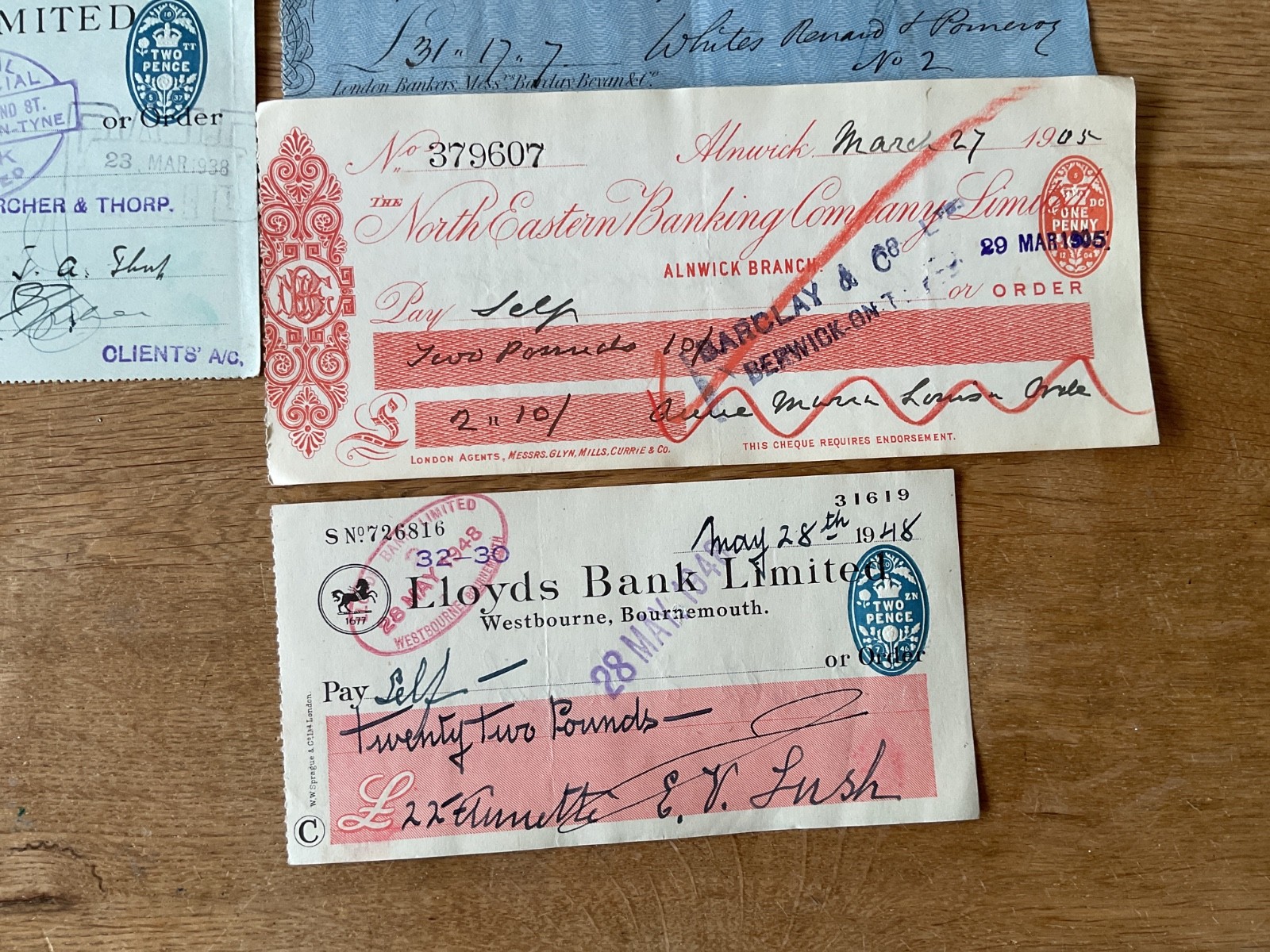 British vintage used cheques 6 items B5338