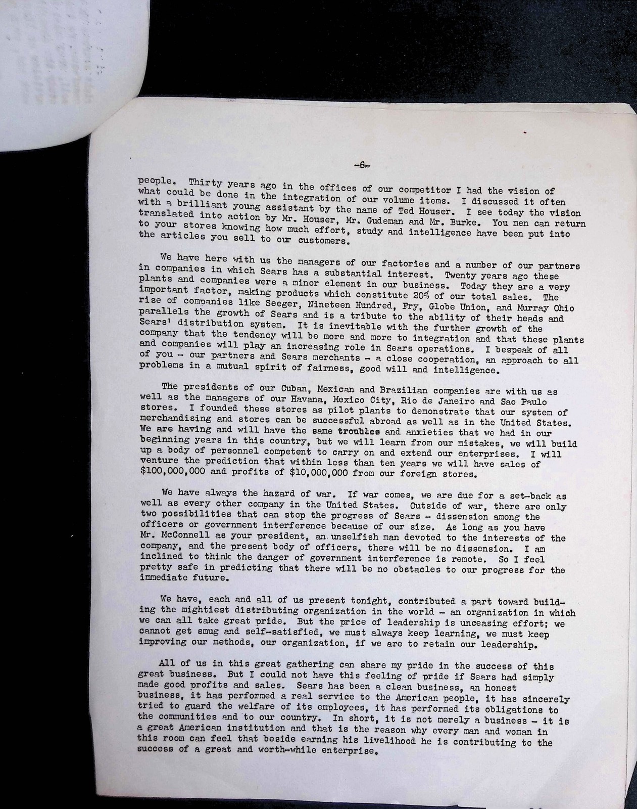 Sears Roebuck 1950s Corp Philosophy Rosenwald Policy 3pg Typed Memo Net Worth