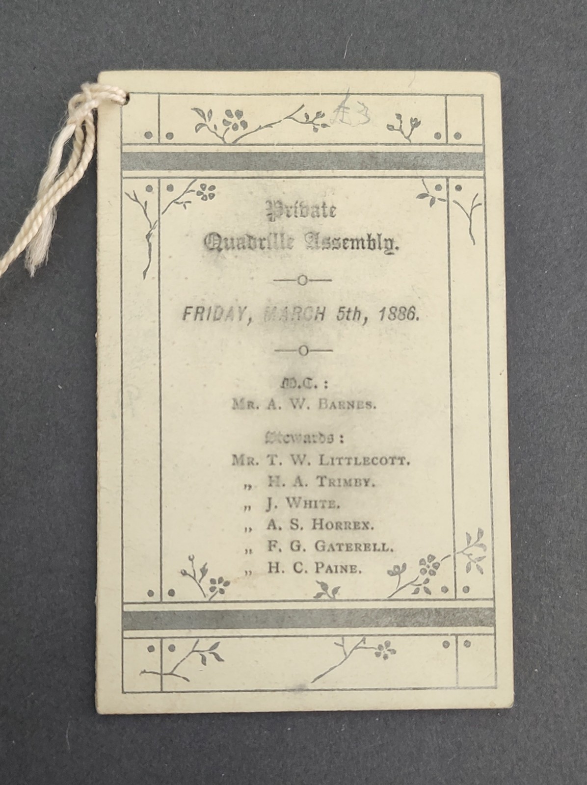 Original Victorian Dance Card 1896 antique with original pencil