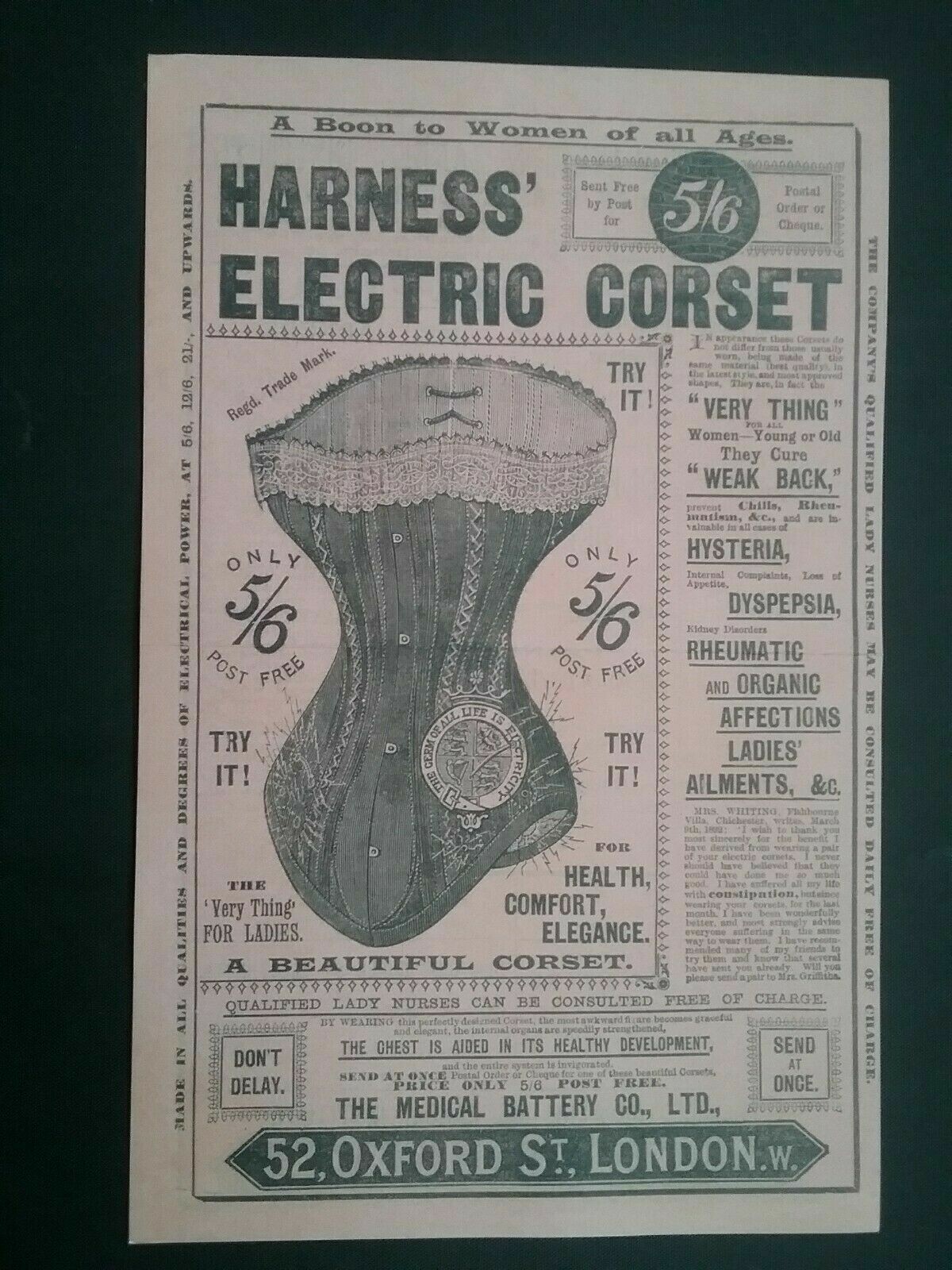 VICTORIAN ELECTRIC CORSET LEAFLET ****(Reproduction of the original)**** History