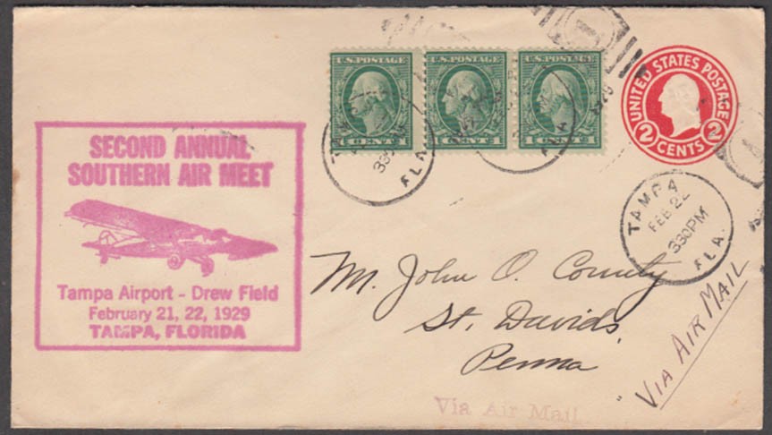 2nd Annual Southern Air Meet cachet cover 1929 Drew Field Tampa FL