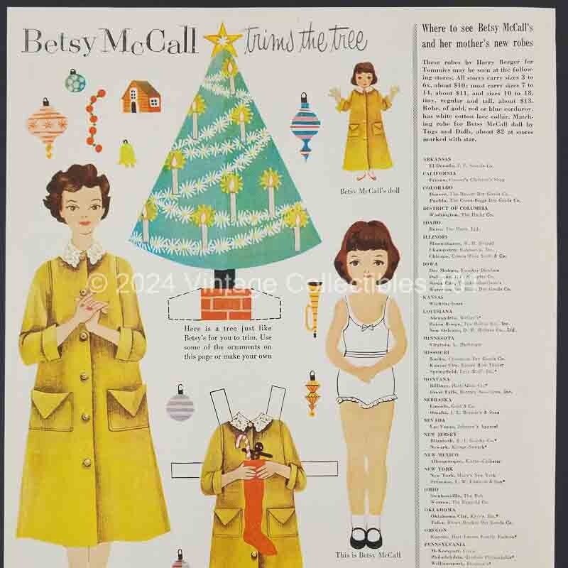 1954 Betsy McCall Trims The Tree Christmas Paper Doll art decor vintage print ad