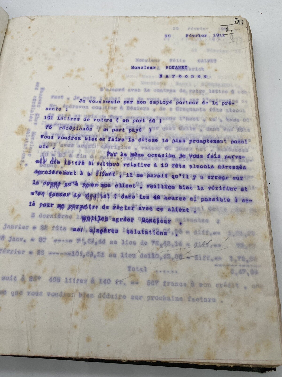 Bousquet-Combes, distiller in Narbonne, commercial correspondence, early 20th…