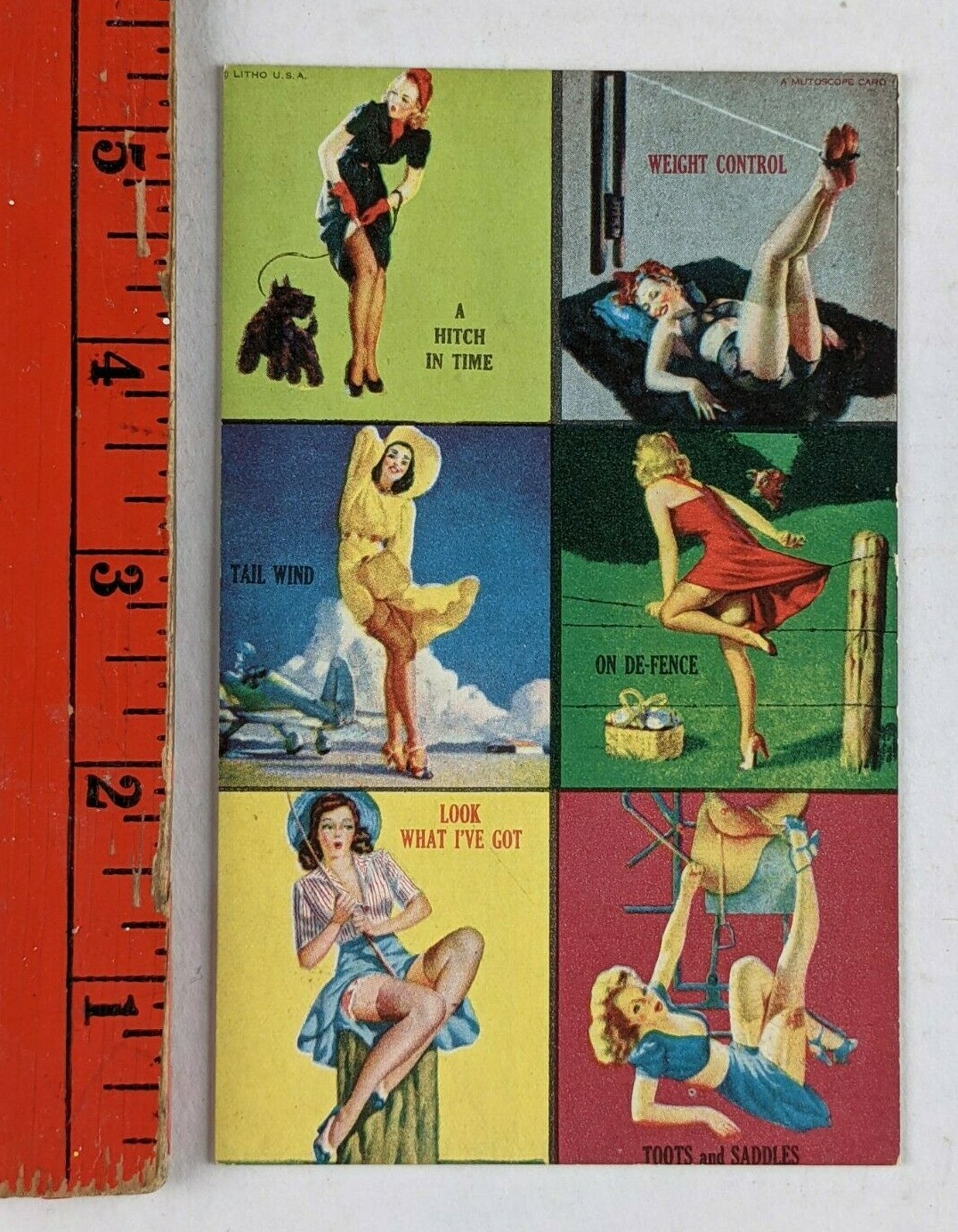 Vintage 1940s Mutoscope Multiview Fishing Saddle Exercise Pin-Up Arcade Card