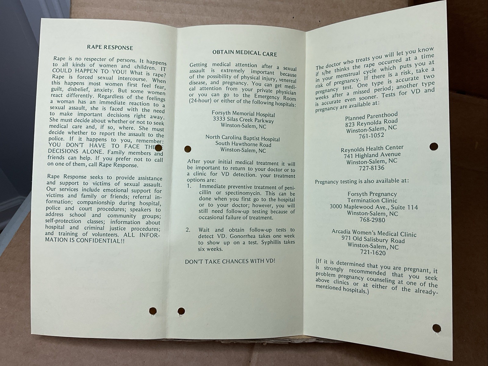 1980s What To Do If You’re Raped Winston-Salem Police Brochure Nc B73