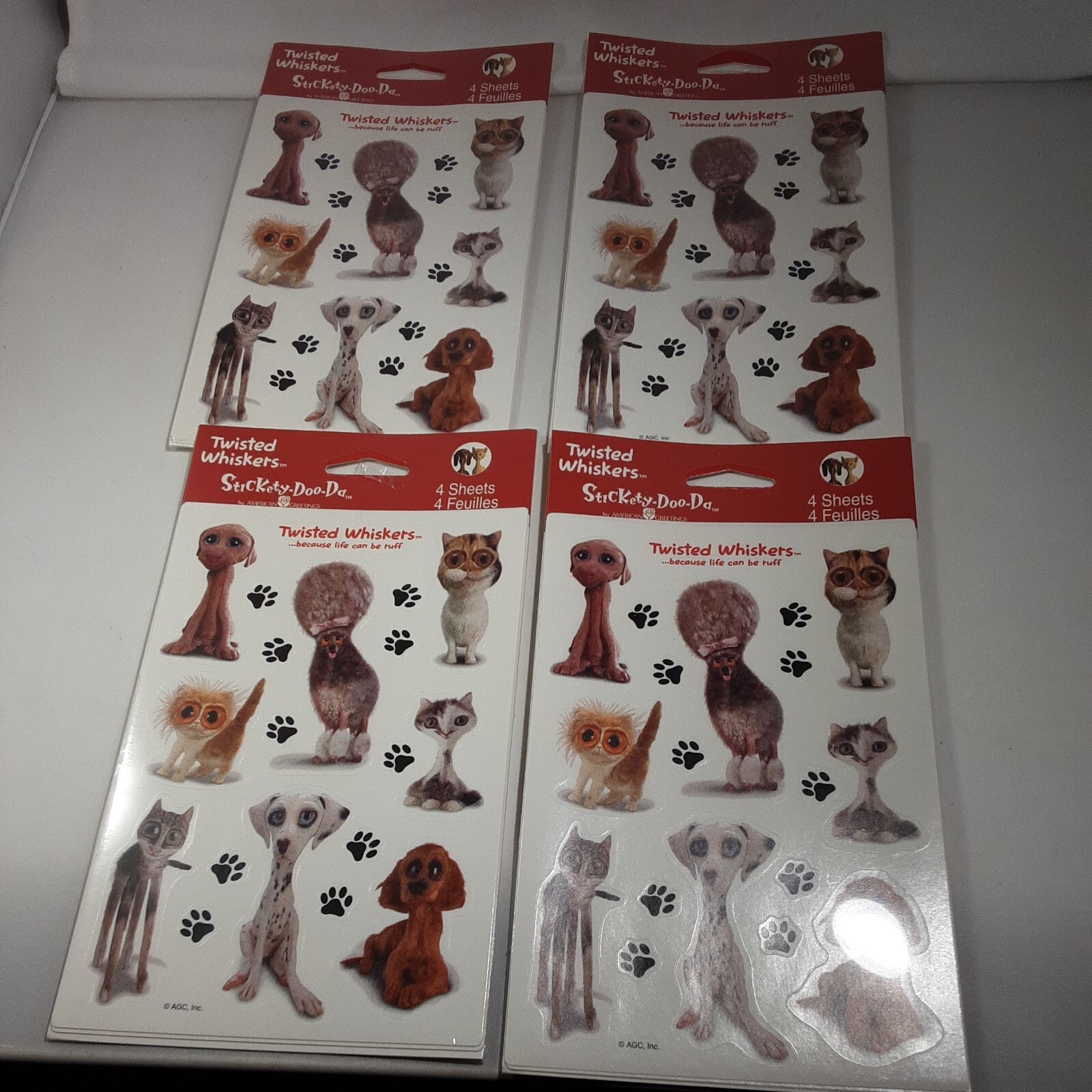 4 Vtg Pkgs TWISTED WHISKERS Stickers NIP 4X2 Sheets CATS DOGS Stickety-Doo-Da