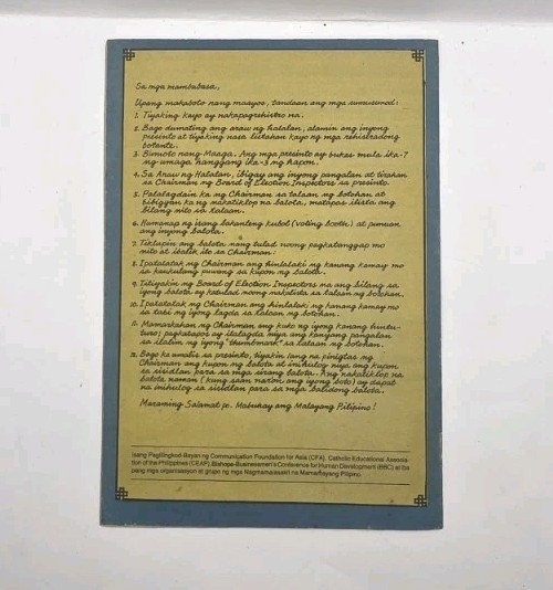 1990s Philippines Voter’s Guide “Ang Pasiya” Hatol Ng Mamamayan.Pamphlet.Used.