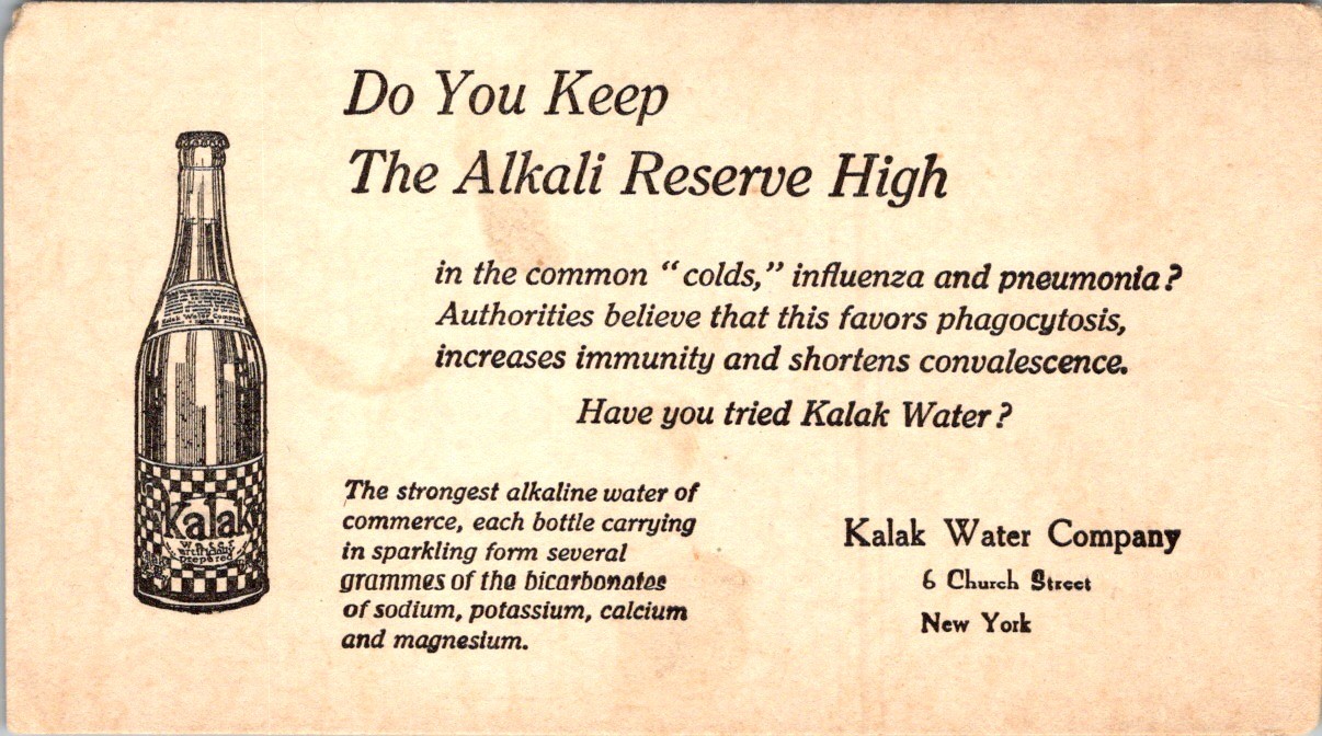 Kalak Water Co. Business Card c. 1910 Alkaline Water Ad NYC Soda