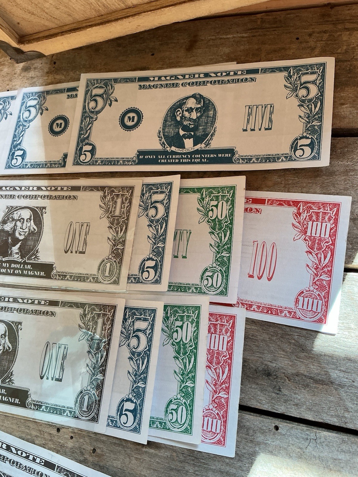 RARE Magner Corp Test Money Bank note lot $5 $1 $50 $100 ROGUE NOTES testing