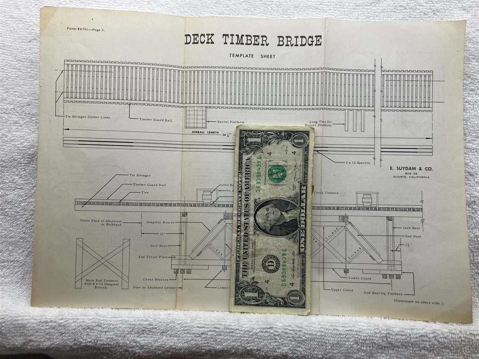 1956 E. Suydam & Company Deck Timber Bridge Model Train Instruction Sheet Vtg