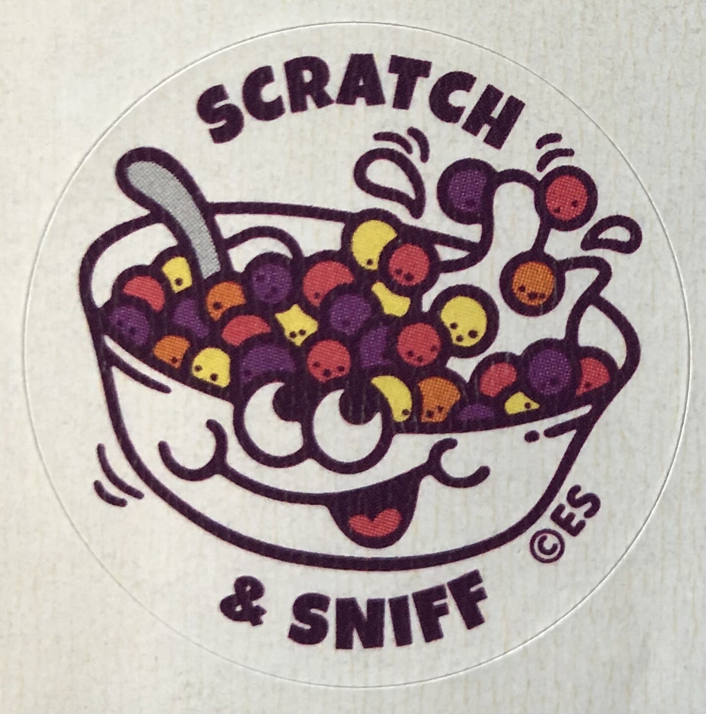 Scratch and Sniff Sticker, FRUITY CEREAL Scent, Matte, Cereal Bowl, NEW, Retro