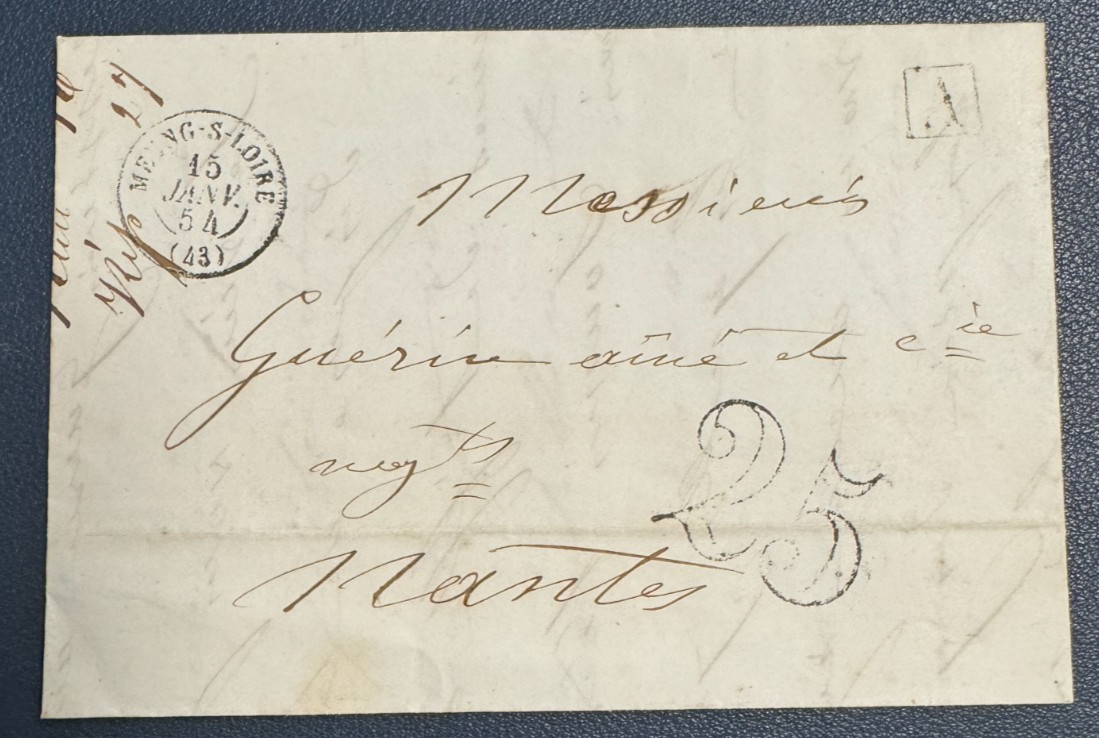 Letter From MEUNG SUR LOIRE (Loiret) / 1854 / Tax 25 Centimes / Rural Box A